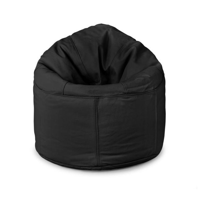 Real Leather Oxford Panelled Bean Bag Chair - Black